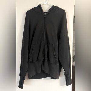 Offline by Aerie XL Black Distressed Zippered Hoodie Sweatshirt